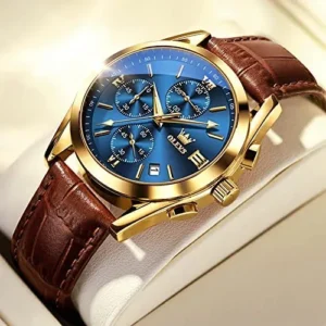 Oleves Leather Blue Dialer Model C343