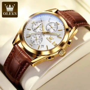 Oleves Leather White Dialer Model C343