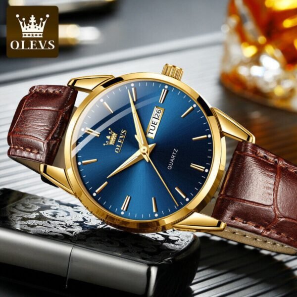 Luxury Leather Luminous Hand Watch Brown Blue - Watch For Men - Image 3