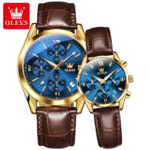 OLEVS 9970C Leather Watch For Couple