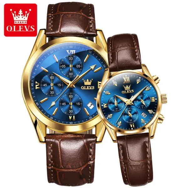 OLEVS 9970C Leather Watch For Couple