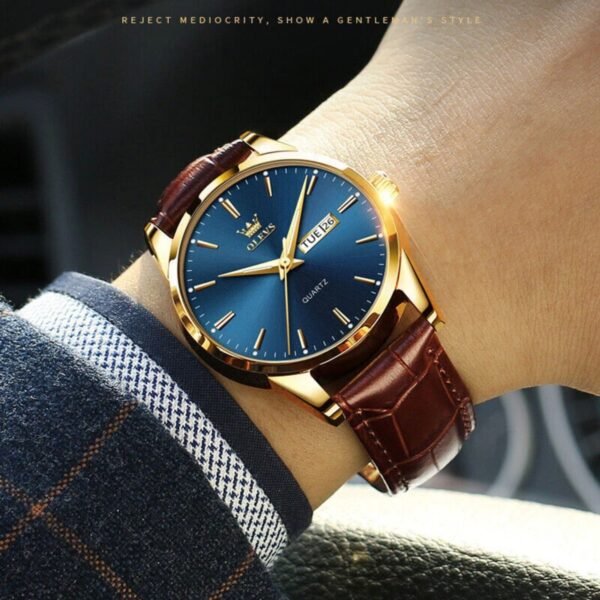 Luxury Leather Luminous Hand Watch Brown Blue - Watch For Men - Image 4