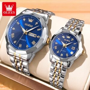 OLEVS 9970C Silver And Golden Two-tone Stainless Steel Analog Wrist Watch For Couple